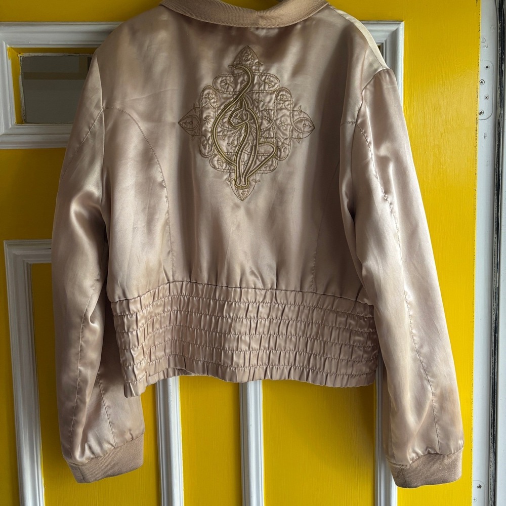 Baby Phat Women's 2X‎ Champagne Bomber Jacket Embroidered Logo Y2K - Picture 12 of 16